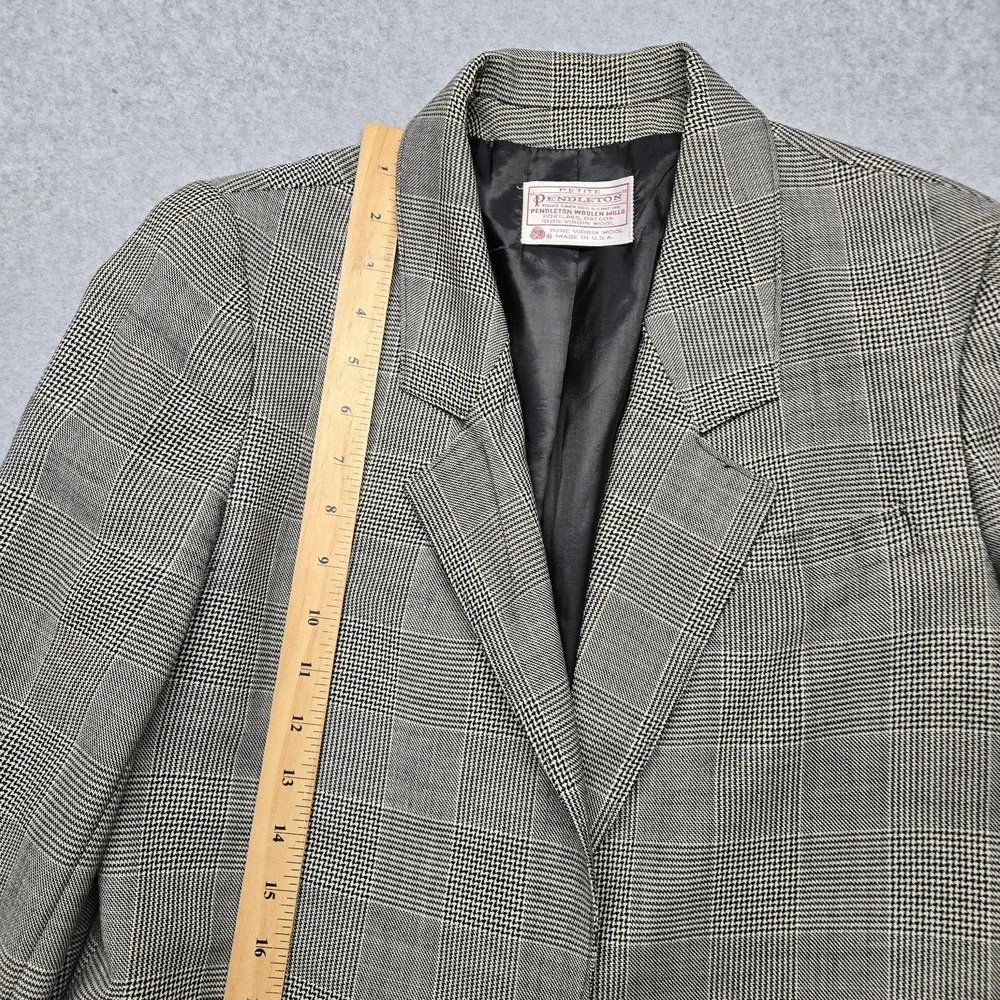Vintage Pendleton Skirt Suit Set Womens 8‎ Petite Gray Glen Plaid Made USA 90s